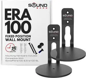 Sound Bass ERA 100 Wall Mount Bracket, Low Profile, Black, Twin Pack, Compatible with Sonos ERA100 & ERA 100 SL Speaker, Complete with All Fixing Hardware Sound Bass ERA 100 Wall Mount Bracket, Low Profile, Black, Twin Pack, Compatible with Sonos ERA100 & ERA 100 SL Speaker, Complete with All Fixing Hardware
