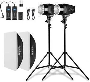 Godox Professional Studio Flash Kit for Photography, Strobe Lights Softbox Lighting Kit, 2x180W 5600K Compact Monolights with Flash Trigger, Softbox, Light Stands Godox Professional Studio Flash Kit for Photography, Strobe Lights Softbox Lighting Kit, 2x180W 5600K Compact Monolights with Flash Trigger, Softbox, Light Stands