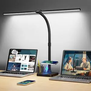 ShineTech LED Desk Lamp for Home Office, 24W Double Head Desk Light with Wireless Charging, USB Port, 25 Lighting Modes Adjustable Lamps ShineTech LED Desk Lamp for Home Office, 24W Double Head Desk Light with Wireless Charging, USB Port, 25 Lighting Modes Adjustable Lamps