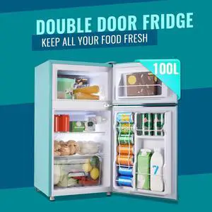 WANAI Small Refrigerator 3.5 Cu.Ft Retro Mini Fridge Freezer Two Doors Handles for Home Dorm College Office Freestanding Blue Refrigerator with LED Light and Galss Shelves WANAI Small Refrigerator 3.5 Cu.Ft Retro Mini Fridge Freezer Two Doors Handles for Home Dorm College Office Freestanding Blue Refrigerator with LED Light and Galss Shelves