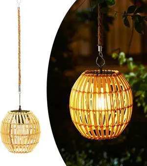Livinlarge Hanging Solar Lantern Outdoor Waterproof, Large Solar Rattan Lantern Outdoor with Twine Handle, Bright Outdoors Hanging Lights with Edison Bulb for Garden Patio Yard Decoration Livinlarge Hanging Solar Lantern Outdoor Waterproof, Large Solar Rattan Lantern Outdoor with Twine Handle, Bright Outdoors Hanging Lights with Edison Bulb for Garden Patio Yard Decoration