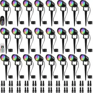 SUNVIE 24 Pack Halloween RGBW Low Voltage Landscape Lights LED Color Changing Landscape Lighting with Remote Control and Wire Connectors, AC/DC 12V-24V Waterproof Outdoor Spotlight for Yard Garden SUNVIE 24 Pack Halloween RGBW Low Voltage Landscape Lights LED Color Changing Landscape Lighting with Remote Control and Wire Connectors, AC/DC 12V-24V Waterproof Outdoor Spotlight for Yard Garden