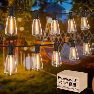 LED Outdoor String Lights 400ft Shatterproof Patio Lights with 212 Waterproof ST38 Vintage Bulbs(12 Spare), Dimmable Outside Hanging String Lights for Backyard Porch Balcony Party, Warm White LED Outdoor String Lights 400ft Shatterproof Patio Lights with 212 Waterproof ST38 Vintage Bulbs(12 Spare), Dimmable Outside Hanging String Lights for Backyard Porch Balcony Party, Warm White