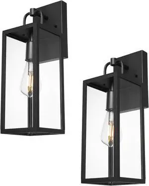 Outdoor Wall Sconce Lights, 16 Inch Tall Transitional Exterior Wall Light Fixtures with Clear Glass, Anti-Rust Modern Black Outside Lanterns Lamps for House Front Porch Doorway Patio, 2 Pack Outdoor Wall Sconce Lights, 16 Inch Tall Transitional Exterior Wall Light Fixtures with Clear Glass, Anti-Rust Modern Black Outside Lanterns Lamps for House Front Porch Doorway Patio, 2 Pack