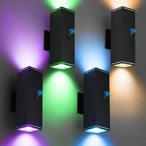 Outdoor Wall Lights 4 Pack, RGBCW Exterior Lighting Sconce,2700K-6500K Dimmable Smart Porch Lights Outdoor for House Patio Garage, Compatible with Alexa/Google Assistant, Bulb Included Outdoor Wall Lights 4 Pack, RGBCW Exterior Lighting Sconce,2700K-6500K Dimmable Smart Porch Lights Outdoor for House Patio Garage, Compatible with Alexa/Google Assistant, Bulb Included