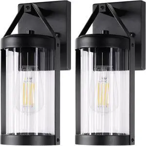Brightever Outdoor Wall Light Fixtures, Waterproof Matte Black Exterior Wall Lantern Sconce Porch Lights, Outside Lighting with Clear Ribbed Glass for House, Garage, Front Door, 2-Pack Brightever Outdoor Wall Light Fixtures, Waterproof Matte Black Exterior Wall Lantern Sconce Porch Lights, Outside Lighting with Clear Ribbed Glass for House, Garage, Front Door, 2-Pack