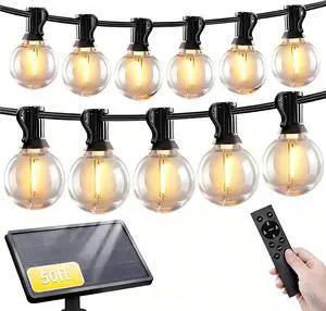 SANBEN Solar String Lights Outdoor with Remote, 50ft 25 Bulbs Solar Powered Patio Lights Waterproof, Dimmable & Timer, G40 LED Solar Lights for Camping Deck Backyard Garden Fence SANBEN Solar String Lights Outdoor with Remote, 50ft 25 Bulbs Solar Powered Patio Lights Waterproof, Dimmable & Timer, G40 LED Solar Lights for Camping Deck Backyard Garden Fence