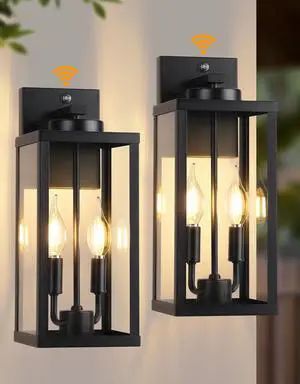 PARTPHONER Dusk to Dawn Outdoor Wall Sconce 2-Light, Transitional Wall Lantern Tall Wall Lamp, Waterproof Exterior Lighting Fixture with E12 Base Outside Lights for House Porch Garage, Black 2 Pack PARTPHONER Dusk to Dawn Outdoor Wall Sconce 2-Light, Transitional Wall Lantern Tall Wall Lamp, Waterproof Exterior Lighting Fixture with E12 Base Outside Lights for House Porch Garage, Black 2 Pack