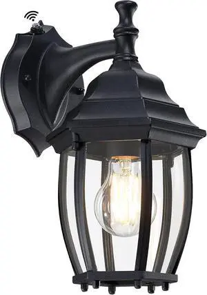 LIT-PaTH Dusk to Dawn Outdoor Wall Lantern, Wall Sconce as Porch Lighting Fixture with E26 Medium Base Max 60W, Aluminum Housing with Glass Shade, Matte Black Finish LIT-PaTH Dusk to Dawn Outdoor Wall Lantern, Wall Sconce as Porch Lighting Fixture with E26 Medium Base Max 60W, Aluminum Housing with Glass Shade, Matte Black Finish