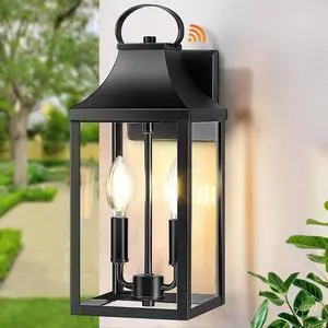 15" Dusk to Dawn Black Outdoor Wall Lantern 2-Light, Outside Modern Wall Sconce Light Fixture, Industrial Porch Light with E12 Sockets, Waterproof Exterior Lamp Lighting, Black 15" Dusk to Dawn Black Outdoor Wall Lantern 2-Light, Outside Modern Wall Sconce Light Fixture, Industrial Porch Light with E12 Sockets, Waterproof Exterior Lamp Lighting, Black