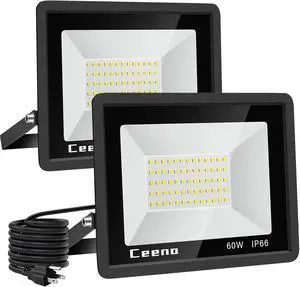 Ceena 2 Pack 60W Plug in LED Flood Light Outdoor, 6000lm Super Bright Floodlight with Switch and 5.9FT Wire, IP66 Waterproof 6000K LED Work Light for Garage, Yard, Patio, Front Door Ceena 2 Pack 60W Plug in LED Flood Light Outdoor, 6000lm Super Bright Floodlight with Switch and 5.9FT Wire, IP66 Waterproof 6000K LED Work Light for Garage, Yard, Patio, Front Door