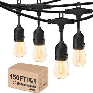 Achin Outdoor String Lights 150 Feet LED Waterproof Patio Lights with 50 Shatterproof Dimmable Warm Edison Bulbs String Lights for Outdoor Gazebo Bistro Wedding Birthday Party Lights, Connectable Achin Outdoor String Lights 150 Feet LED Waterproof Patio Lights with 50 Shatterproof Dimmable Warm Edison Bulbs String Lights for Outdoor Gazebo Bistro Wedding Birthday Party Lights, Connectable