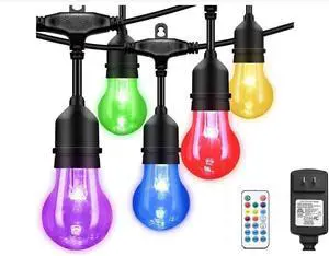 Auroraworld 48FT RGB Outdoor String Lights, Dimmable Color Changing Waterproof LED Patio Lights with Remote & E26 Shatterproof Edison Bulbs for Bistro Backyard Garden Party Decor Auroraworld 48FT RGB Outdoor String Lights, Dimmable Color Changing Waterproof LED Patio Lights with Remote & E26 Shatterproof Edison Bulbs for Bistro Backyard Garden Party Decor