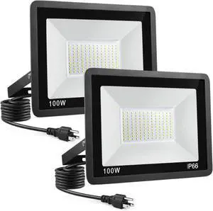 100W LED Flood Light Outdoor, 2Pack 10000LM Super Bright, IP66 Waterproof Outside Work Lights, 6500K Daylight White Security Lights, Plug in Flood Light for Yard Garage Garden Patio 100W LED Flood Light Outdoor, 2Pack 10000LM Super Bright, IP66 Waterproof Outside Work Lights, 6500K Daylight White Security Lights, Plug in Flood Light for Yard Garage Garden Patio