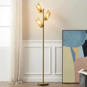 Brightech Lyra LED Tree Floor Lamp for Mid-Century Modern, Contemporary, Industrial Décor, 3 Light Head Standing Lamp with Metal Cage Shade, Standing Pole Tall Lamp for Living Room, Bedroom - Brass Brightech Lyra LED Tree Floor Lamp for Mid-Century Modern, Contemporary, Industrial Décor, 3 Light Head Standing Lamp with Metal Cage Shade, Standing Pole Tall Lamp for Living Room, Bedroom - Brass