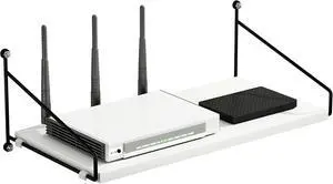 Wisfame White Floating Shelves for Projector, Modem, Router, DVD Player, Cable Boxes, 7.87" Deep Wooden Wall Shelf for Bedroom, Living Room, Office, Video Room, Bathroom Shelf (1 Tier) Wisfame White Floating Shelves for Projector, Modem, Router, DVD Player, Cable Boxes, 7.87" Deep Wooden Wall Shelf for Bedroom, Living Room, Office, Video Room, Bathroom Shelf (1 Tier)