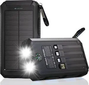 Solar Charger Power Bank 20,000mAh, Portable Charger, 4 Cables 3 Ports Fast Charging External Battery Pack with USB C for Cell Phones, Solar Panel Charger with Dual Flashlight for Camping Black Solar Charger Power Bank 20,000mAh, Portable Charger, 4 Cables 3 Ports Fast Charging External Battery Pack with USB C for Cell Phones, Solar Panel Charger with Dual Flashlight for Camping Black
