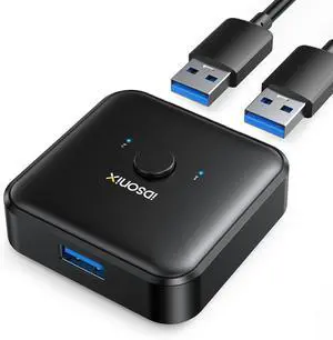 IDsonix USB 3.0 Switch 2 Computers Share 1 Device,1 in 2 Out Or 2 in 1 Out Bi-Directional for Printers/Keyboards/Mice, 5Gbps Plug and Play Switcher, 2pcs A to A 3.3ft Cables,Plastic,Black IDsonix USB 3.0 Switch 2 Computers Share 1 Device,1 in 2 Out Or 2 in 1 Out Bi-Directional for Printers/Keyboards/Mice, 5Gbps Plug and Play Switcher, 2pcs A to A 3.3ft Cables,Plastic,Black