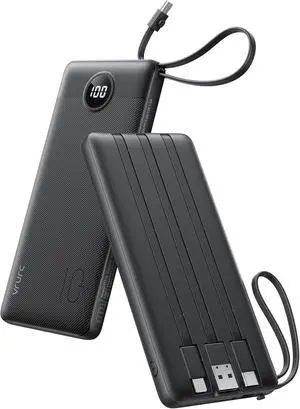 VRURC Portable Charger, Built-in 4 Cables Slim Power Bank 10000mAh, USB C Charging Bank with LED Display, Compact Travel Battery Pack with 5 Outputs for Multi Devices, Android-Black(1 Pack) VRURC Portable Charger, Built-in 4 Cables Slim Power Bank 10000mAh, USB C Charging Bank with LED Display, Compact Travel Battery Pack with 5 Outputs for Multi Devices, Android-Black(1 Pack)