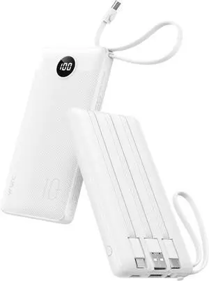 VRURC Portable Charger Built in 4 Cables, Slim Power Bank 10000mAh | Multi Devices Charging Bank with Lanyard, USB C Battery Pack for All Cell Phones, Samsung,Android-White(1 Pack) VRURC Portable Charger Built in 4 Cables, Slim Power Bank 10000mAh | Multi Devices Charging Bank with Lanyard, USB C Battery Pack for All Cell Phones, Samsung,Android-White(1 Pack)