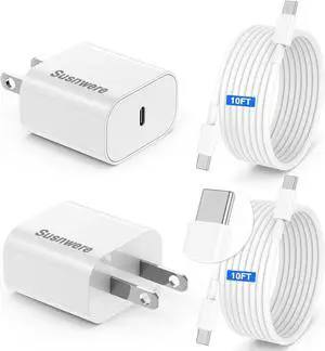 2-Pack 20w USB C Charger for iPhone 17 Air/16/15/Pro Max with Long 10ft USB C to C Cable,iPhone Charger Fast Wall Charger Block Compatible with iPad Pro AirPods and More 2-Pack 20w USB C Charger for iPhone 17 Air/16/15/Pro Max with Long 10ft USB C to C Cable,iPhone Charger Fast Wall Charger Block Compatible with iPad Pro AirPods and More