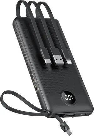 10000mAh Portable Charger with 4 Built-in Cables | Slim Power Bank USB-C Battery Pack with iPhone & Micro USB TSA Approved Travel Charger for iPhone Android Black 10000mAh Portable Charger with 4 Built-in Cables | Slim Power Bank USB-C Battery Pack with iPhone & Micro USB TSA Approved Travel Charger for iPhone Android Black