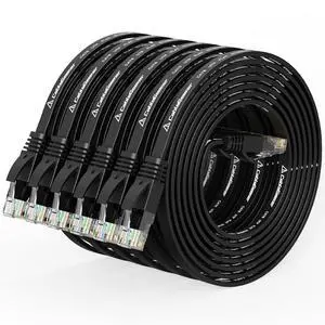 Cat 6 Ethernet Cable 5ft (6 Pack) (at a Cat5e Price but Higher Bandwidth) Flat Internet Network Cables - Cat6 Ethernet Patch Cable Short - Black Computer LAN Cable with Snagless RJ45 Connectors Cat 6 Ethernet Cable 5ft (6 Pack) (at a Cat5e Price but Higher Bandwidth) Flat Internet Network Cables - Cat6 Ethernet Patch Cable Short - Black Computer LAN Cable with Snagless RJ45 Connectors