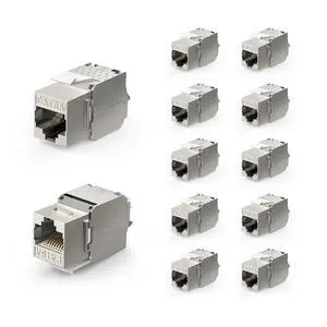 VCE RJ45 Cat6A Shielded Keystone Jacks 12-Pack, 10Gbps Easy Toolless Modular Jacks PoE for 23 to 26 AWG Solid or Stranded S/FTP Ethernet Cable VCE RJ45 Cat6A Shielded Keystone Jacks 12-Pack, 10Gbps Easy Toolless Modular Jacks PoE for 23 to 26 AWG Solid or Stranded S/FTP Ethernet Cable