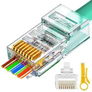 RJ45 Cat6 Cat5e Pass Through Connectors 100 Packs Gold Plated 3 Prong 8P8C Modular Ethernet UTP Network Cable Plug for Unshielded Twisted Pair Solid Wire & Standard Cables RJ45 Cat6 Cat5e Pass Through Connectors 100 Packs Gold Plated 3 Prong 8P8C Modular Ethernet UTP Network Cable Plug for Unshielded Twisted Pair Solid Wire & Standard Cables