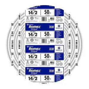 Southwire Romex Brand Simpull Solid Indoor 14/2 W/G NMB Cable 50ft coil - SW# 28827422 Southwire Romex Brand Simpull Solid Indoor 14/2 W/G NMB Cable 50ft coil - SW# 28827422