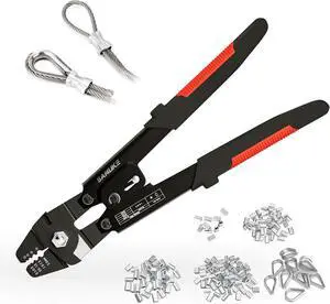 Sanuke Wire Rope Crimping Tool Kit, Up to 2.0mm Swaging Tool | for 3/64 1/16 5/64 inch Sleeves, Wire Rope Crimper with 140pcs Sleeves and 10pcs Thimbles Sanuke Wire Rope Crimping Tool Kit, Up to 2.0mm Swaging Tool | for 3/64 1/16 5/64 inch Sleeves, Wire Rope Crimper with 140pcs Sleeves and 10pcs Thimbles