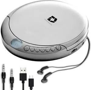 Deluxe Products CD Player Portable with 60 Second Anti Skip, Stereo Earbuds, Includes Aux in Cable and AC USB Power Cable for use at Home or in Car. Silver Deluxe Products CD Player Portable with 60 Second Anti Skip, Stereo Earbuds, Includes Aux in Cable and AC USB Power Cable for use at Home or in Car. Silver