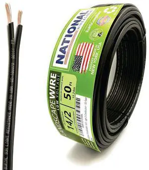 NATIONAL Wire&Cable 14/2 Low Voltage Landscape Lighting Copper Wire - Made in USA - 14-Gauge 2-Conductor - 50 Feet NATIONAL Wire&Cable 14/2 Low Voltage Landscape Lighting Copper Wire - Made in USA - 14-Gauge 2-Conductor - 50 Feet