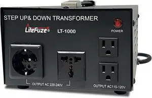 LiteFuze LT Series 1000 Watt Voltage Converter Transformer Step Up/Down - 110v to 220v / 220v to 110v Power Converter - Fully Grounded Cord - Universal Socket, CE Certified LiteFuze LT Series 1000 Watt Voltage Converter Transformer Step Up/Down - 110v to 220v / 220v to 110v Power Converter - Fully Grounded Cord - Universal Socket, CE Certified
