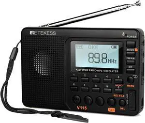 Retekess V115 Shortwave Radio, Digital Radio AM FM | for Camping, Shortwave Receiver,1000mAh Rechargeable Battery, Presets, TF/AUX Playback, Recording, Bass Speaker Retekess V115 Shortwave Radio, Digital Radio AM FM | for Camping, Shortwave Receiver,1000mAh Rechargeable Battery, Presets, TF/AUX Playback, Recording, Bass Speaker