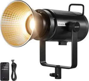 NEEWER CB200B 210W LED Video Light with 2.4G/APP Remote Control, All Metal Bi Color COB Continuous Output Lighting with Bowens Mount 90000Lux/1m 2700K-6500K CRI/TLCI97+ 12 Effects for Video Recording NEEWER CB200B 210W LED Video Light with 2.4G/APP Remote Control, All Metal Bi Color COB Continuous Output Lighting with Bowens Mount 90000Lux/1m 2700K-6500K CRI/TLCI97+ 12 Effects for Video Recording