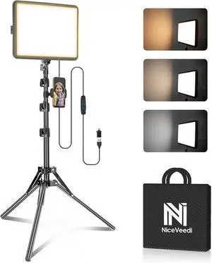 1-Pack LED Video Light Kit, NiceVeedi Photography Lighting Kit, 2800-6500K Dimmable Studio Light with Tripod Stand & Phone Holder, 73" Stream Light for Video Recording, Game Streaming, YouTube 1-Pack LED Video Light Kit, NiceVeedi Photography Lighting Kit, 2800-6500K Dimmable Studio Light with Tripod Stand & Phone Holder, 73" Stream Light for Video Recording, Game Streaming, YouTube