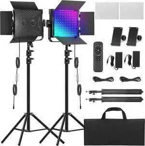 2-Pack RGB Photography Lighting Kit, 50W Bi-Color Professional LED Studio Lights, 2300k~8500k Dimmable Photo Lights for Photography Filming Camera Video Recording Stage Shooting Streaming TikTok 2-Pack RGB Photography Lighting Kit, 50W Bi-Color Professional LED Studio Lights, 2300k~8500k Dimmable Photo Lights for Photography Filming Camera Video Recording Stage Shooting Streaming TikTok