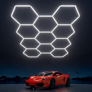 Hexagon Garage Lights: 322W 11 Grids Hexagon LED Lights - Easy Install 6500K Super Bright Honeycomb Lights Ceiling for Garage, Warehouse, Car Detailing Shop, Exhibition Hall, Gym Hexagon Garage Lights: 322W 11 Grids Hexagon LED Lights - Easy Install 6500K Super Bright Honeycomb Lights Ceiling for Garage, Warehouse, Car Detailing Shop, Exhibition Hall, Gym