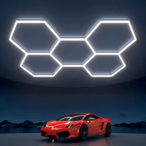 Hexagon Garage Lights: 168W 5 Grids LED Garage Lights - Easy Install 6500K Super Bright Honeycomb Light for Workshop Warehouse Car Detailing Shop Exhibition Hall Gym Hexagon Garage Lights: 168W 5 Grids LED Garage Lights - Easy Install 6500K Super Bright Honeycomb Light for Workshop Warehouse Car Detailing Shop Exhibition Hall Gym