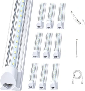 HYPERLITE 8ft LED Shop Lights: 100W 15000lm 10Packs ETL Listed, 6500K Daylight White Linkable LED Shop Light Clear Cover V-Shape, High Output Tube with Plug for Garage Workshop Warehouse Basement HYPERLITE 8ft LED Shop Lights: 100W 15000lm 10Packs ETL Listed, 6500K Daylight White Linkable LED Shop Light Clear Cover V-Shape, High Output Tube with Plug for Garage Workshop Warehouse Basement