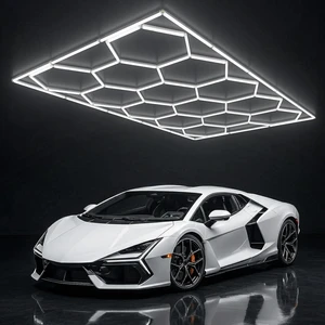 ALLYES Hexagon Garage Lights, LED Honeycomb Garage Lights, 538W 64560LM 6500K, 14 Grid Hexagon Light Set with Rectangle Frame for Workshop Showroom Detail Shop Gym ALLYES Hexagon Garage Lights, LED Honeycomb Garage Lights, 538W 64560LM 6500K, 14 Grid Hexagon Light Set with Rectangle Frame for Workshop Showroom Detail Shop Gym