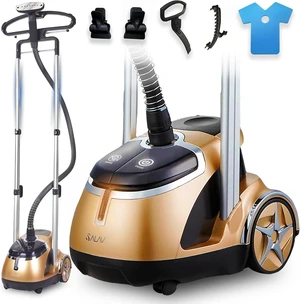 SALAV Limited Edition Professional Series Dual Bar Garment Steamer with Foot Pedals, Stainless Steel Steam Plate, Retractable Power Cord, 1.8L (60.8 oz) Water Tank, 1500 watts, 60+mins of Steam SALAV Limited Edition Professional Series Dual Bar Garment Steamer with Foot Pedals, Stainless Steel Steam Plate, Retractable Power Cord, 1.8L (60.8 oz) Water Tank, 1500 watts, 60+mins of Steam