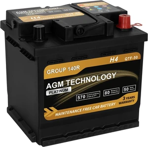 Platinum AGM Car Battery Group Size 140R H4, 12V 50Ah, 570 CCA, 80 RC, Rechargeable Start-Stop Automotive Battery with 36-Month Warranty Platinum AGM Car Battery Group Size 140R H4, 12V 50Ah, 570 CCA, 80 RC, Rechargeable Start-Stop Automotive Battery with 36-Month Warranty