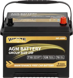 Weize Platinum AGM Battery BCI Group 24F Automotive Battery, 120RC, 710CCA, 36 Months Warranty, Dimensions 10.75" L x 6.81" W x 8.98" H Weize Platinum AGM Battery BCI Group 24F Automotive Battery, 120RC, 710CCA, 36 Months Warranty, Dimensions 10.75" L x 6.81" W x 8.98" H