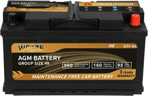 Weize Platinum AGM Battery BCI Group 49-12v 95ah H8 Size 49 Automotive Battery, 160RC, 900CCA, 36 Months Warranty, Dimensions 13.9" L x 6.89" W x 7.48" H Weize Platinum AGM Battery BCI Group 49-12v 95ah H8 Size 49 Automotive Battery, 160RC, 900CCA, 36 Months Warranty, Dimensions 13.9" L x 6.89" W x 7.48" H