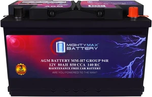 Mighty Max Battery MM-H7 Start and Stop Car BCI Group Size 94R 12V 80AH, 140RC, 850 CCA Rechargeable AGM Car Battery Mighty Max Battery MM-H7 Start and Stop Car BCI Group Size 94R 12V 80AH, 140RC, 850 CCA Rechargeable AGM Car Battery