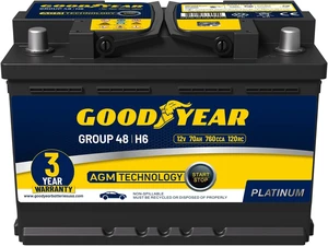 Goodyear 48-H6-AGM BCI Group Size 48 12V 70 AH, 120RC, 760 CCA Platinum series Rechargeable AGM Maintenance Free Automotive Battery Goodyear 48-H6-AGM BCI Group Size 48 12V 70 AH, 120RC, 760 CCA Platinum series Rechargeable AGM Maintenance Free Automotive Battery