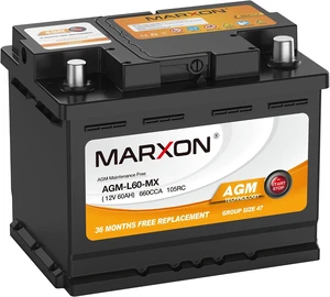 MARXON Group 47 H5 L2 Car Battery 12v 60AH 660CCA AGM Maintenance Free MARXON Group 47 H5 L2 Car Battery 12v 60AH 660CCA AGM Maintenance Free