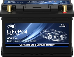 TPE Car Start-Stop Lithium Battery GROUP 48 12V 60AH Car Battery with 1100CCA High-Performance Automotive Battery with 60 Months Warranty TPE Car Start-Stop Lithium Battery GROUP 48 12V 60AH Car Battery with 1100CCA High-Performance Automotive Battery with 60 Months Warranty